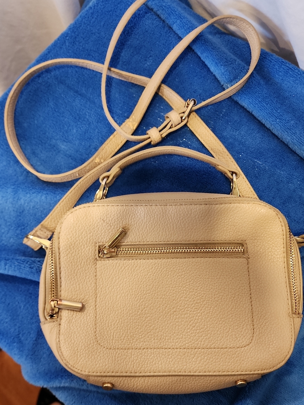 New Day Beige Leather Crossbody Bag with Gold Hardware
